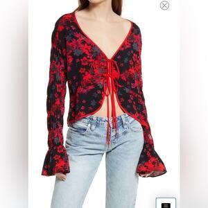 NWT! FREE PEOPLE Venice Floral Tie Front Top Size Small